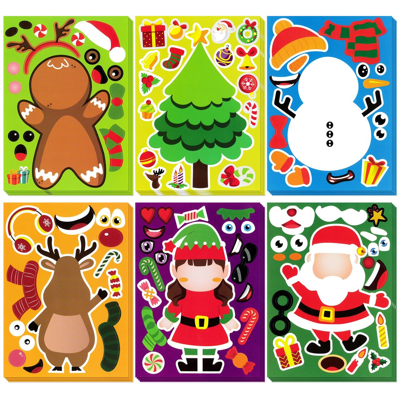 Wrapables Make Your Own Christmas Stickers, DIY Make a Face Sticker Sheets, Holiday Crafts and Activities, Party Favors (24 Sheets)